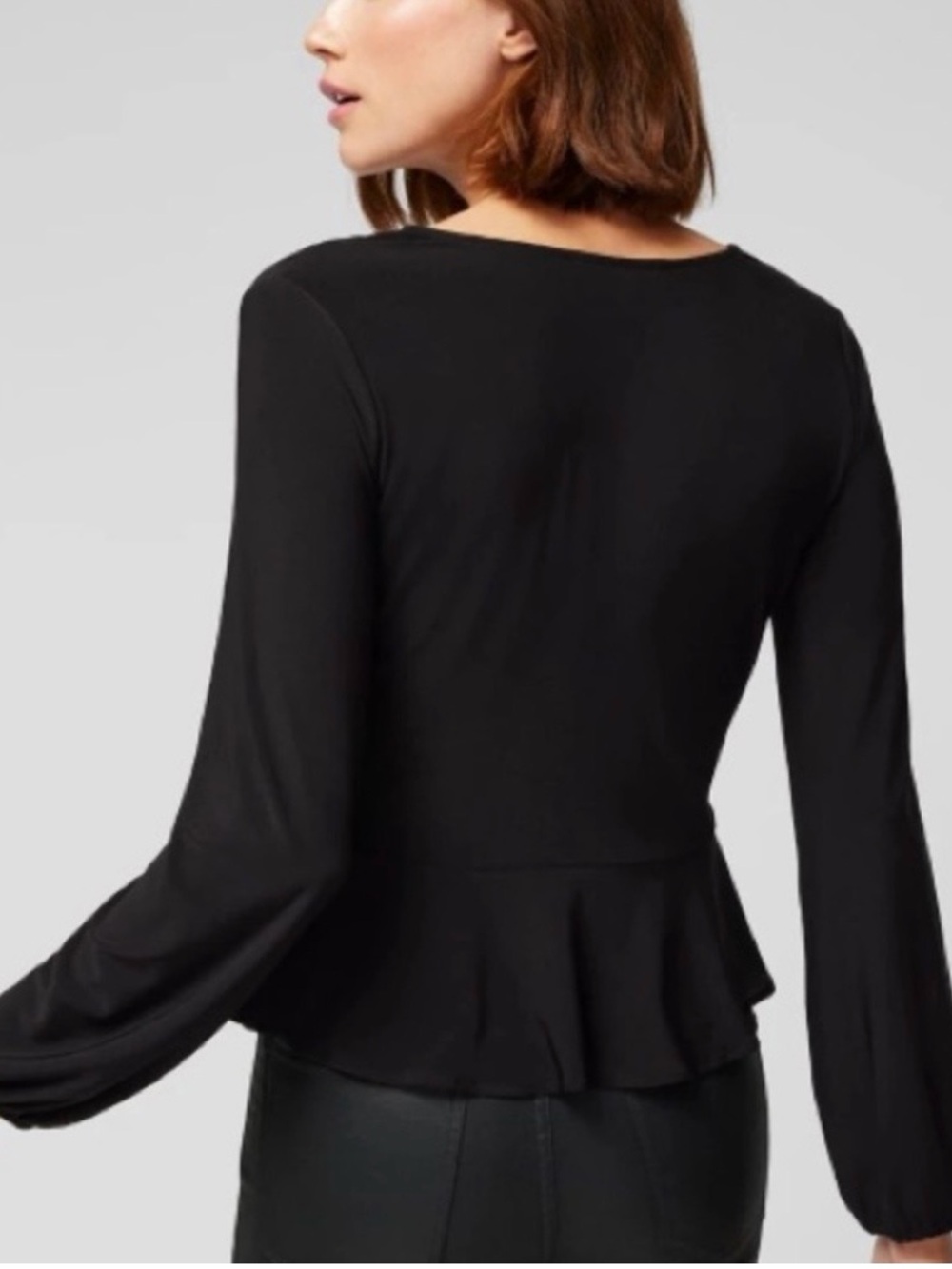 White House Black Market Black V-Neck Long-Sleeve Top - Picture 3 of 5